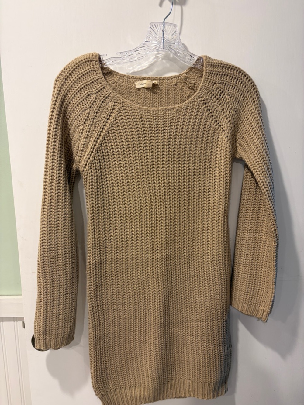 Silence + Noise XS Beige Knit Sweater Dress - Women long sleeve black cut out